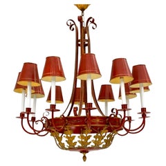Large Painted Tole Chandelier With Gilded Accents