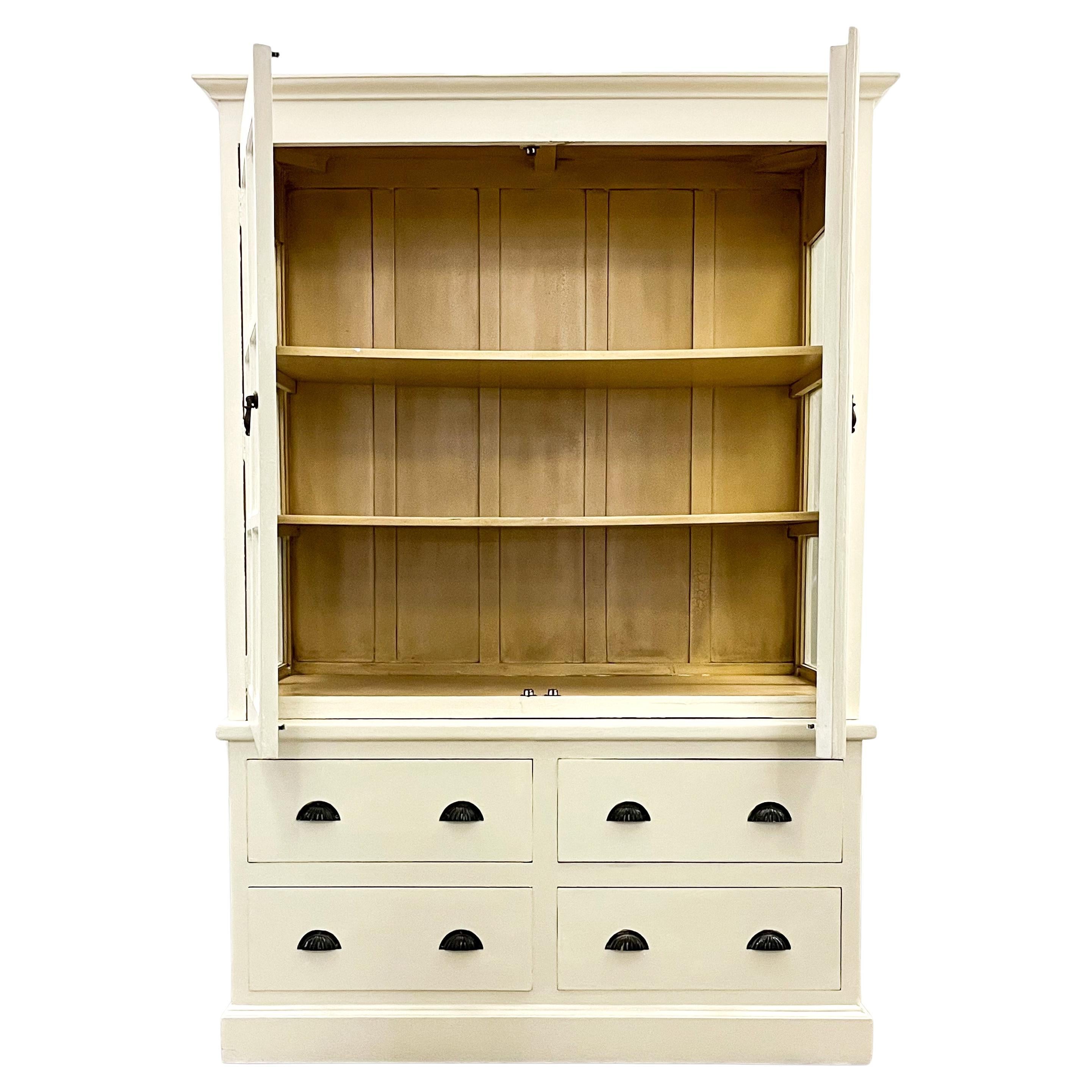 English Large Painted Victorian Apothecary Style Glazed Cabinet Cupboard