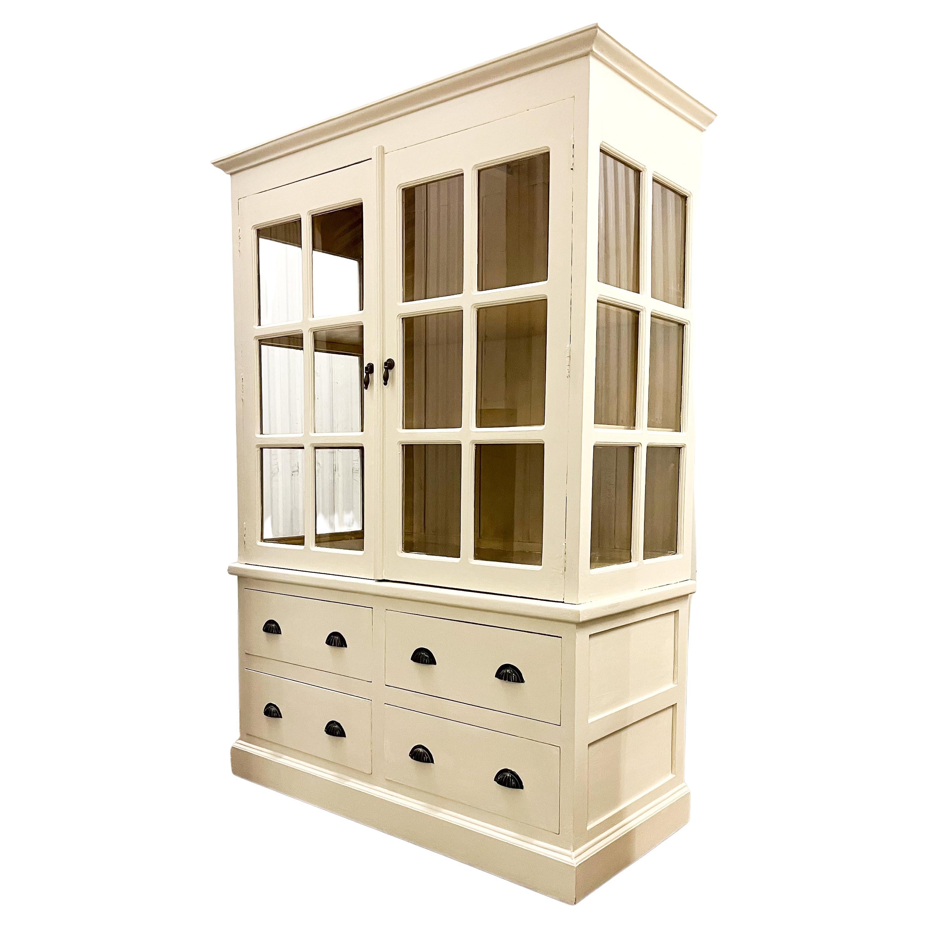 Large Painted Victorian Apothecary Style Glazed Cabinet Cupboard In Good Condition In London, GB