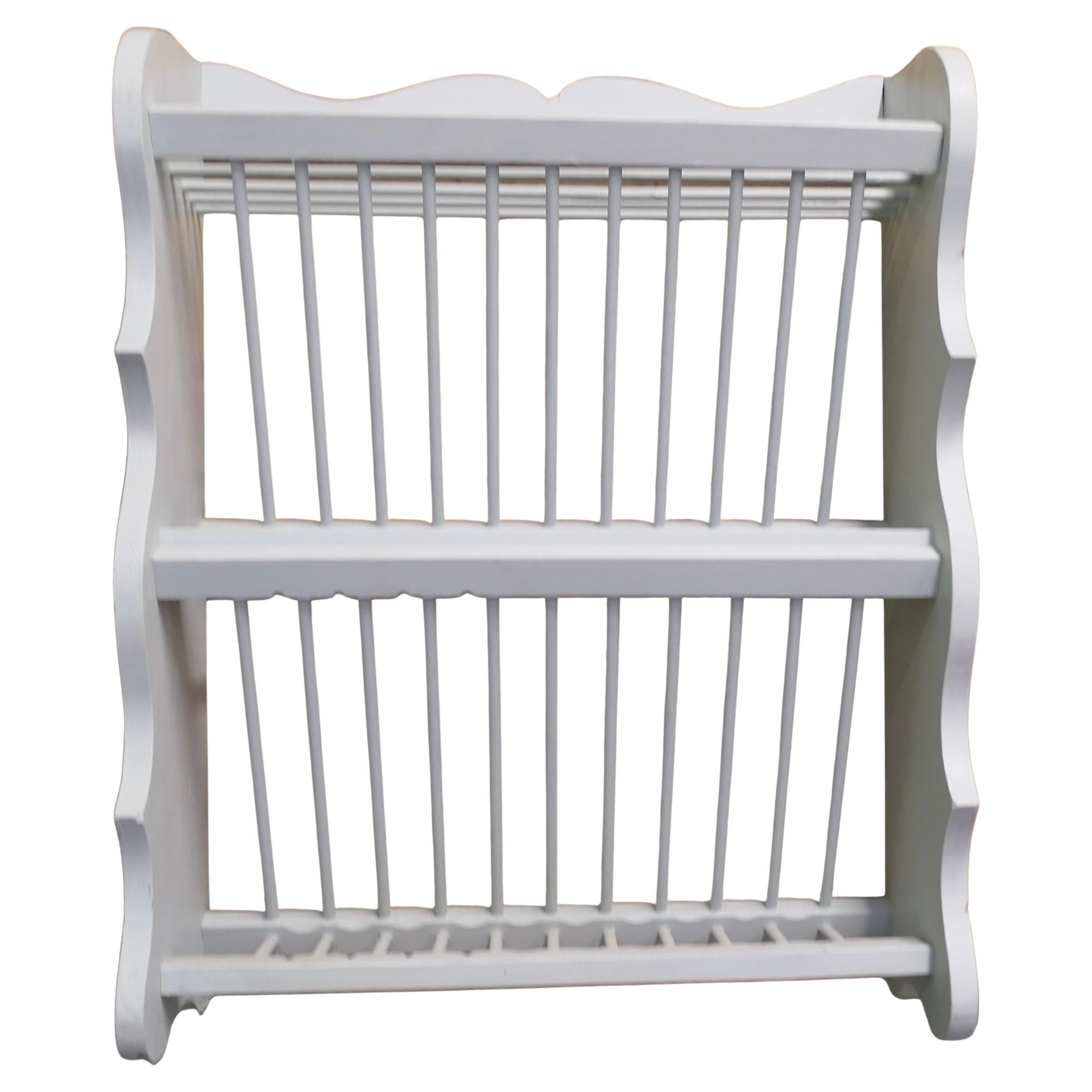 Large Painted Wall Hanging Pine Plate Rack  This useful piece hangs on the wall For Sale