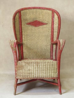 Large Painted Wickerwork Wingback Armchair, circa 1920s