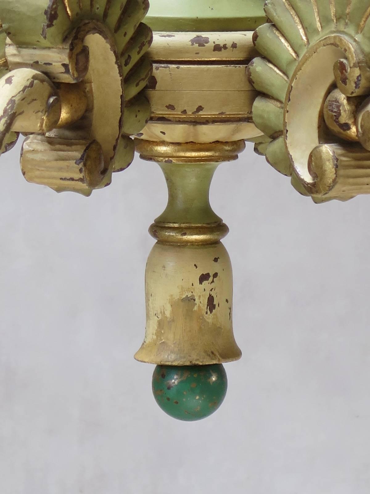 Large Painted Wood Chandelier, France, circa 1920s For Sale 10