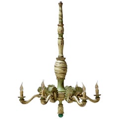 Large Painted Wood Chandelier, France, circa 1920s