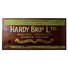 Antique Large Painted Wooden Advertising Sign, Hardy Bros Ltd, Angling Specialists