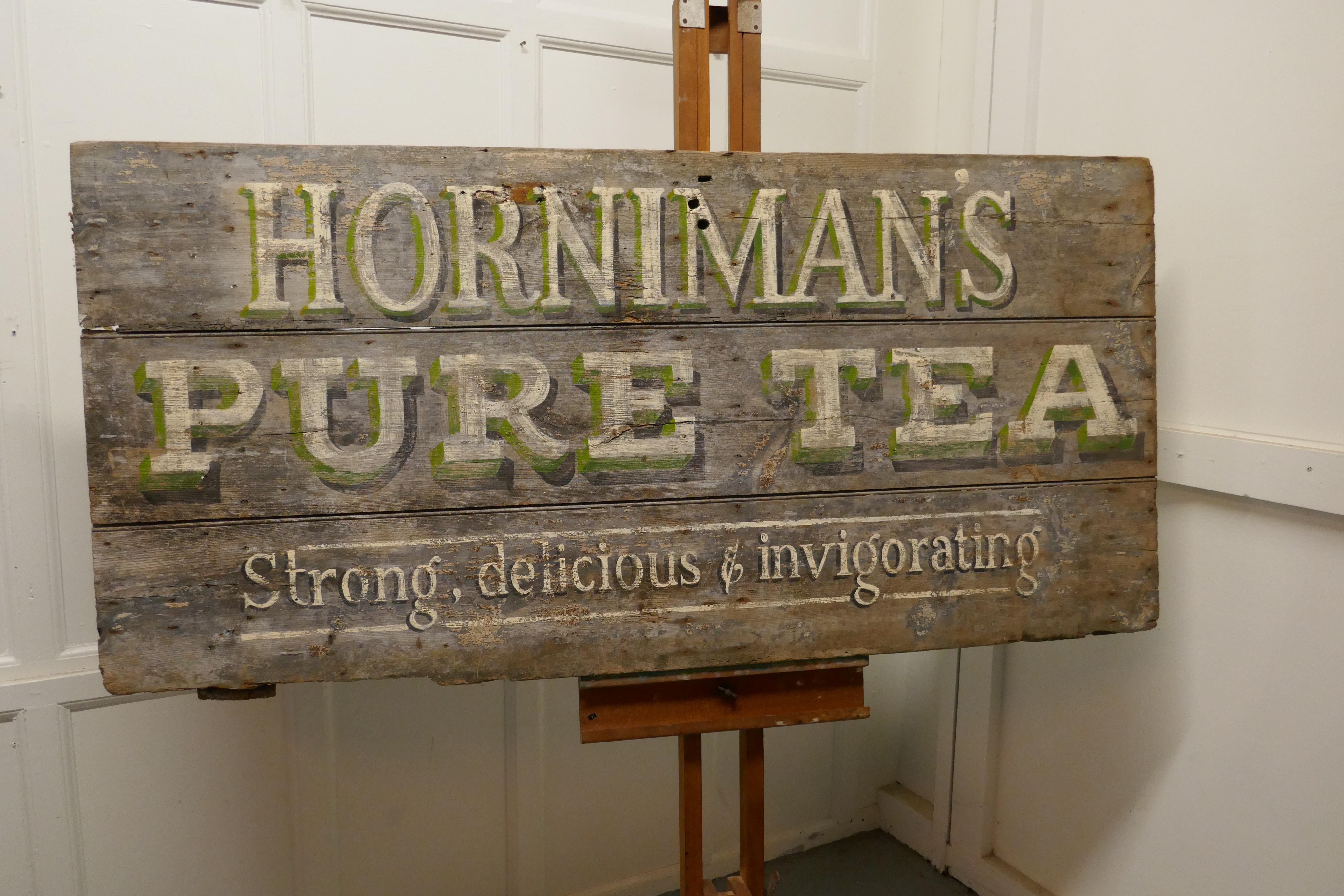 Large painted wooden advertising sign, “HORNIMAN’S PURE TEA”

This is a large painted wooden wall sign
Shabby now but quite readable
It is 31” high and 64” wide
TGB240.