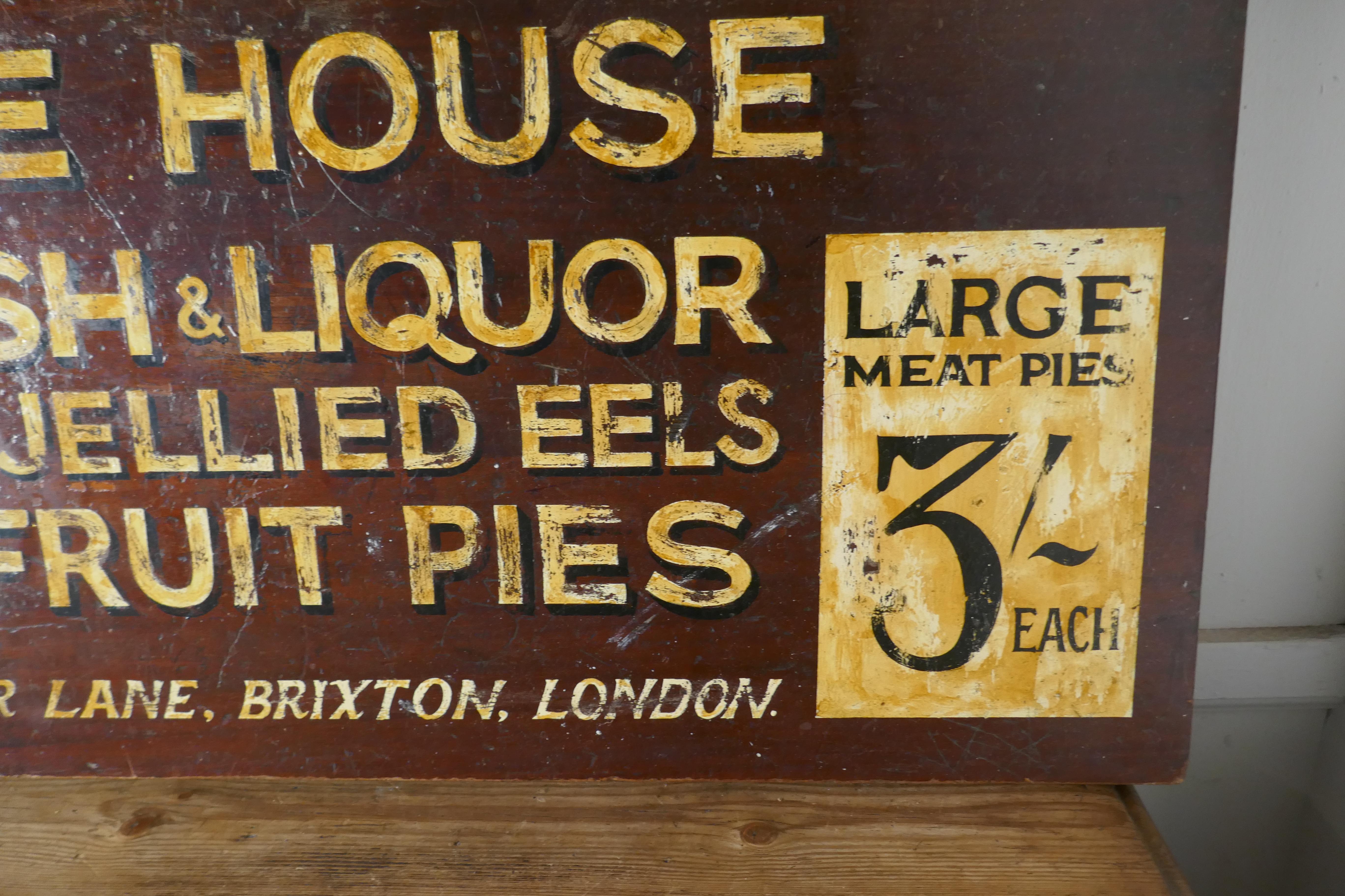20th Century Large Painted Wooden Advertising Sign, Youngs London Eel and Pie Shop