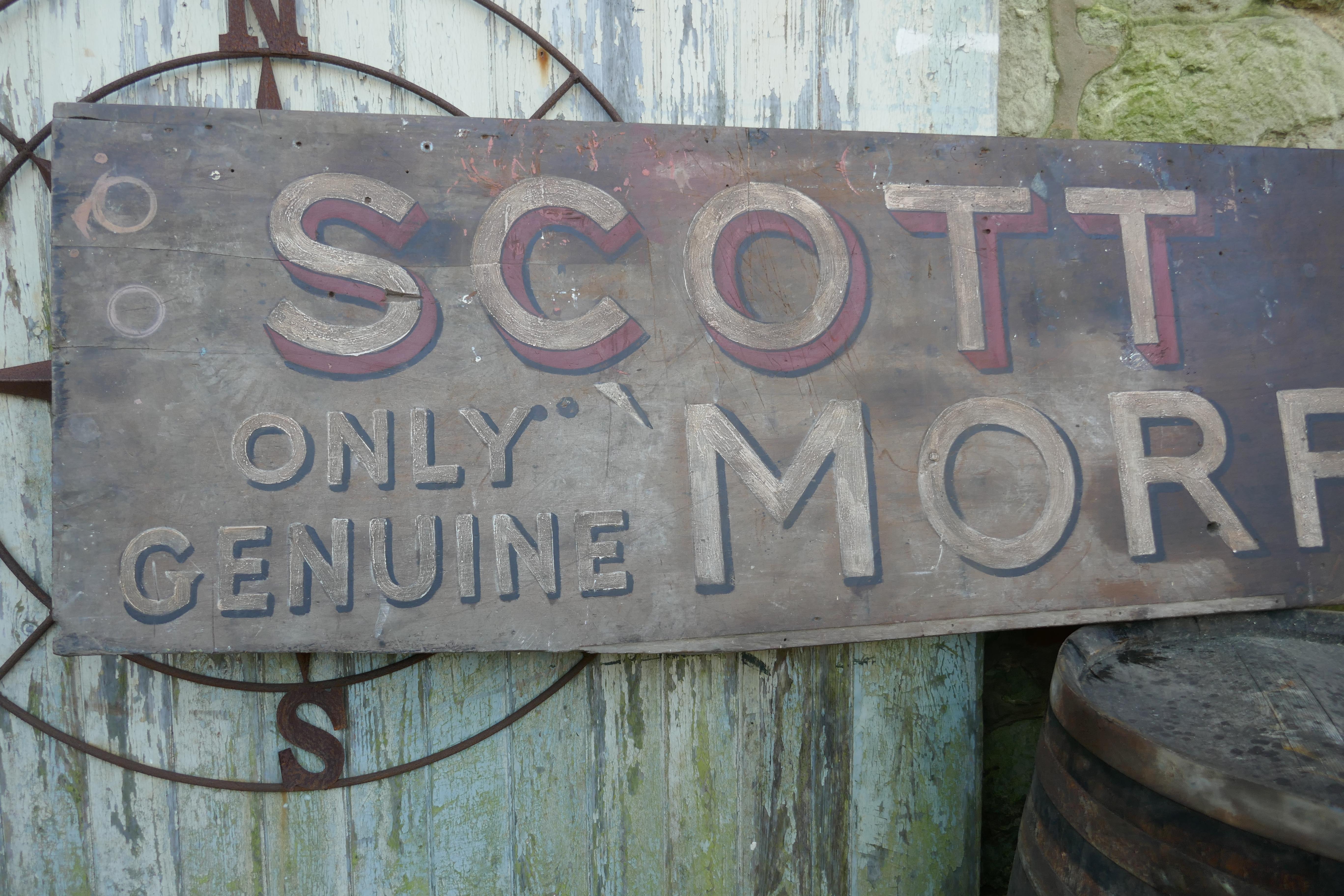 Folk Art Large Painted Wooden Automobile Advertising Sign, “Scott Bro’s Morris” For Sale