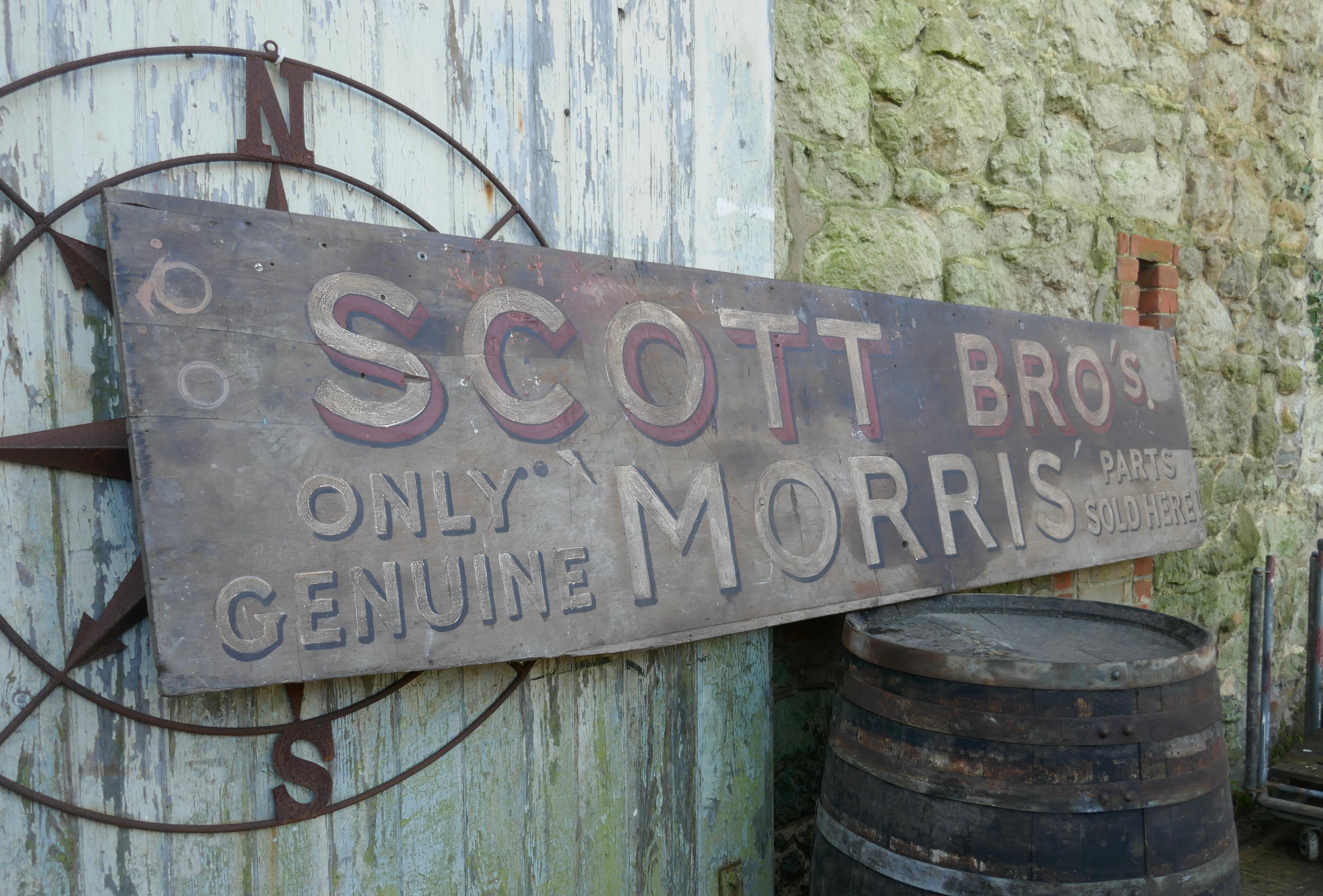 Large Painted Wooden Automobile Advertising Sign, “Scott Bro’s Morris” For Sale 1