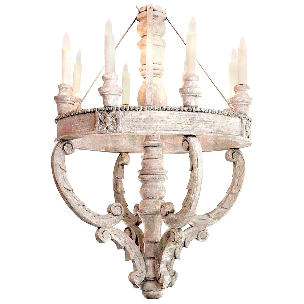 Large Painted Wood Chandelier For Sale 1