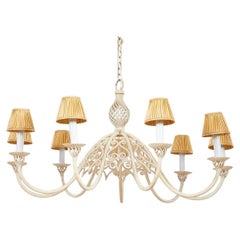 Antique Large Painted Wrought Iron Spiralwork Chandelier