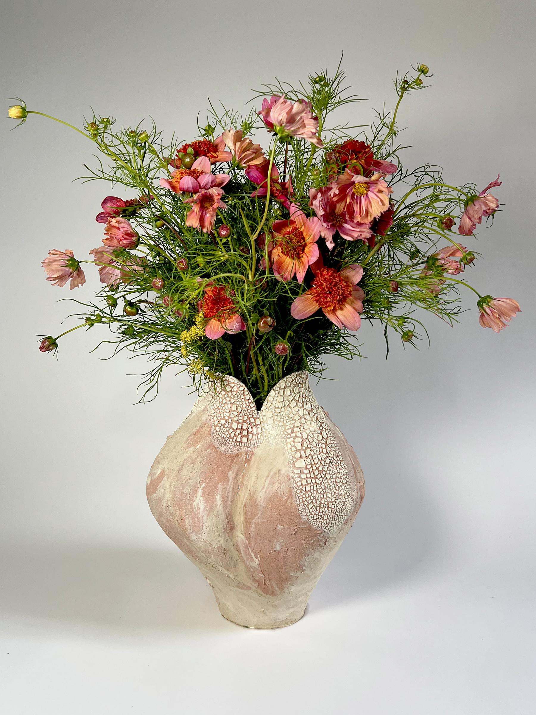 Large Painterly Pink - White Ceramic Vessel Lost Quarry Handcrafted Modern Vase For Sale 1