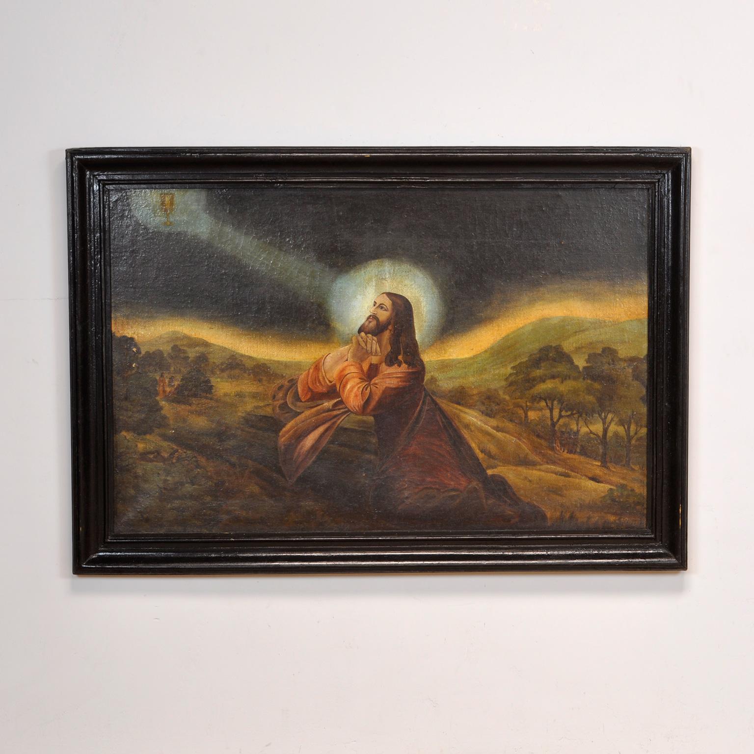 Antique Original Oil on Canvas Painting of Jesus in a nice wooden frame.
Unsigned but executed in a confident and competent manner.
I would date this to the 1900. The painting was found in a church in the east of Hungary.
The painting itself is in