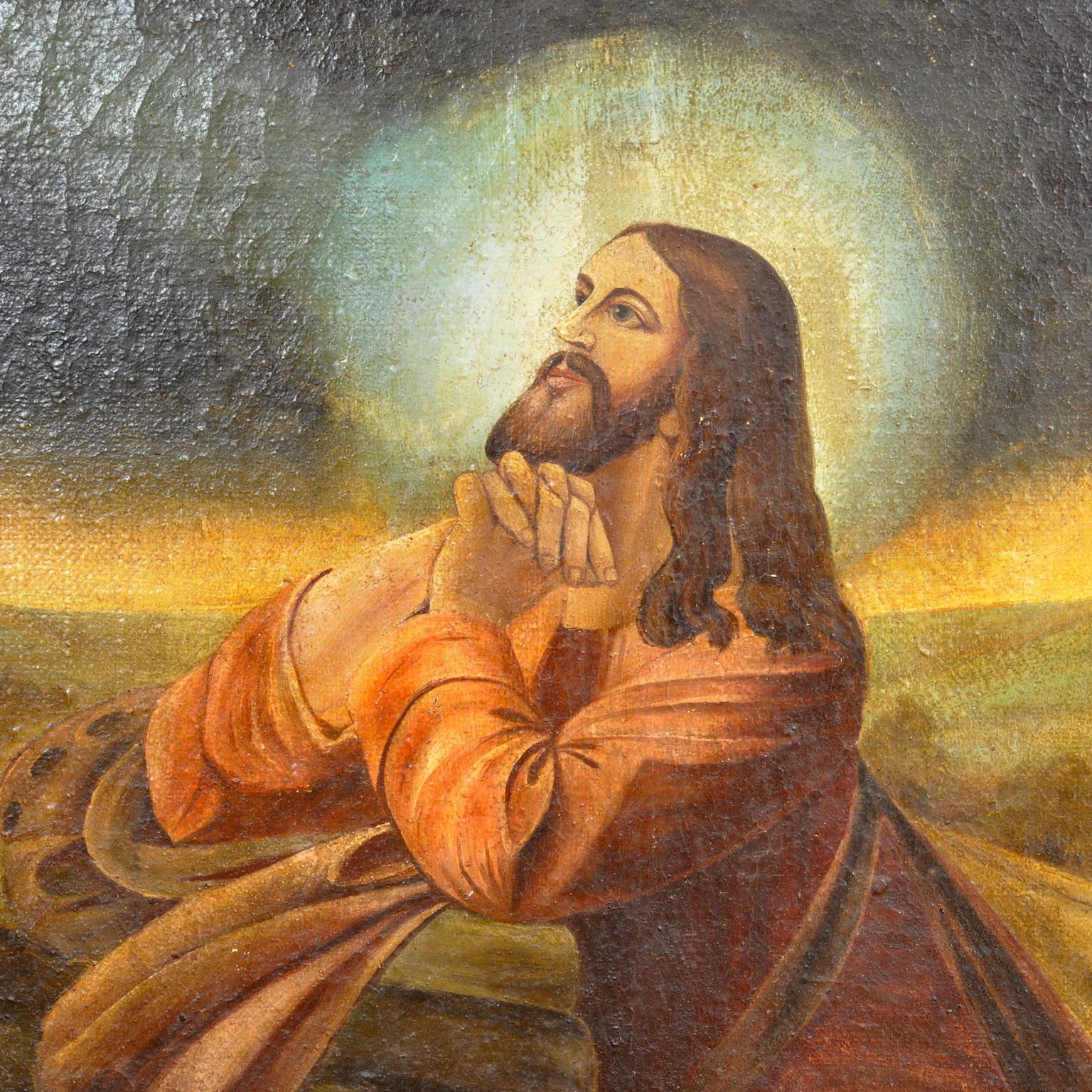 Großes Gemälde 0f Jesus, Original, Öl auf Leinwand, um 1900 (Volkskunst) im Angebot
