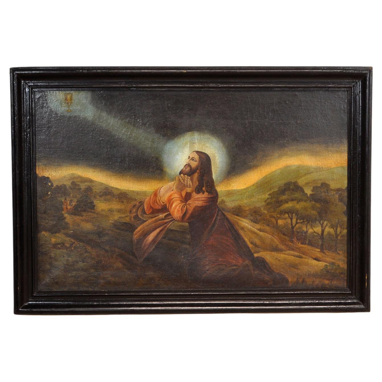 Large Painting 0f Jesus, Original Oil On Canvas, Circa 1900 For Sale