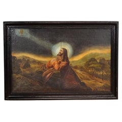 Vintage Large Painting 0f Jesus, Original Oil On Canvas, Circa 1900