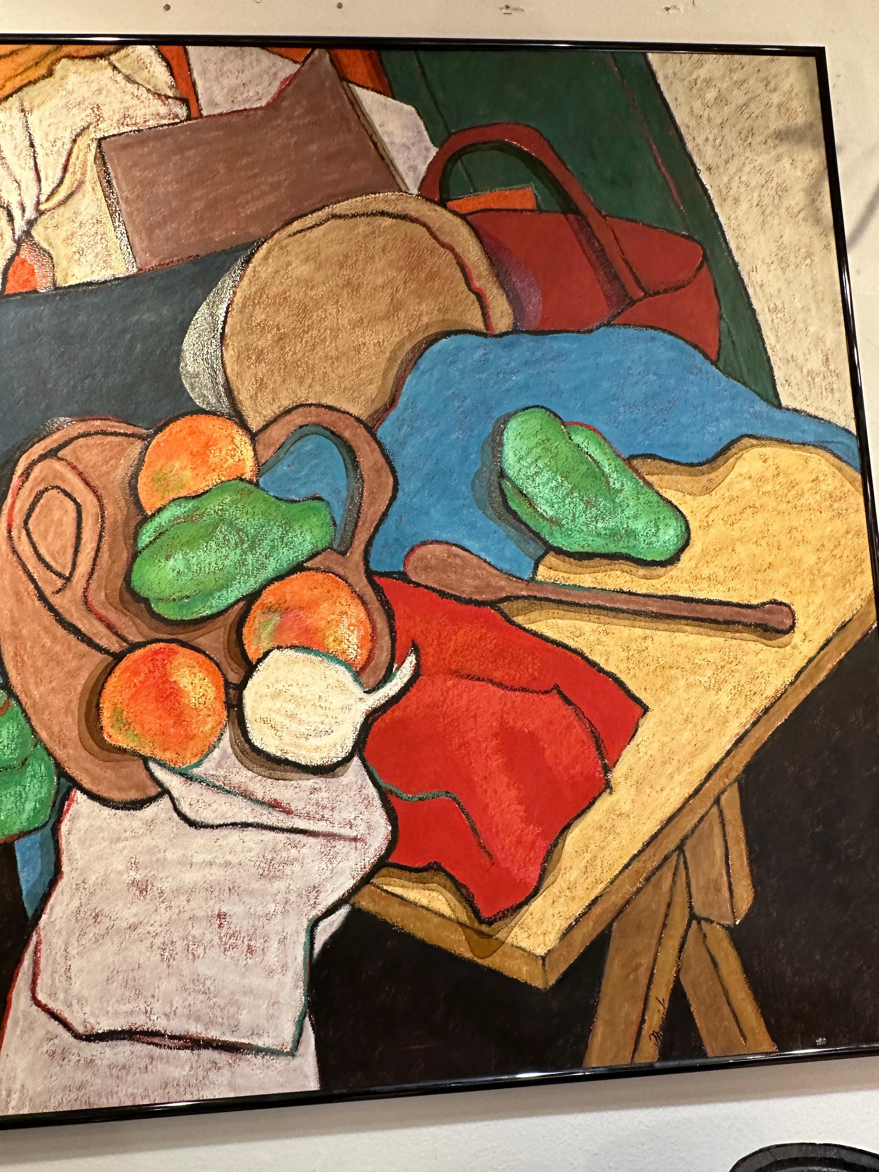 Hand-Painted Large Still-Life Abstract Fruit Painting by P. Musick For Sale