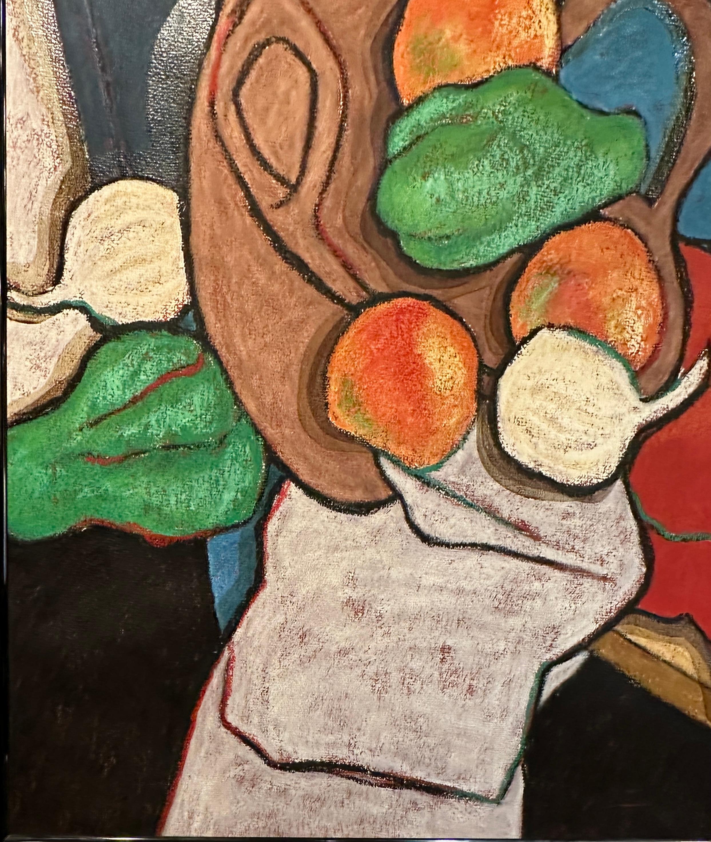 Late 20th Century Large Still-Life Abstract Fruit Painting by P. Musick For Sale