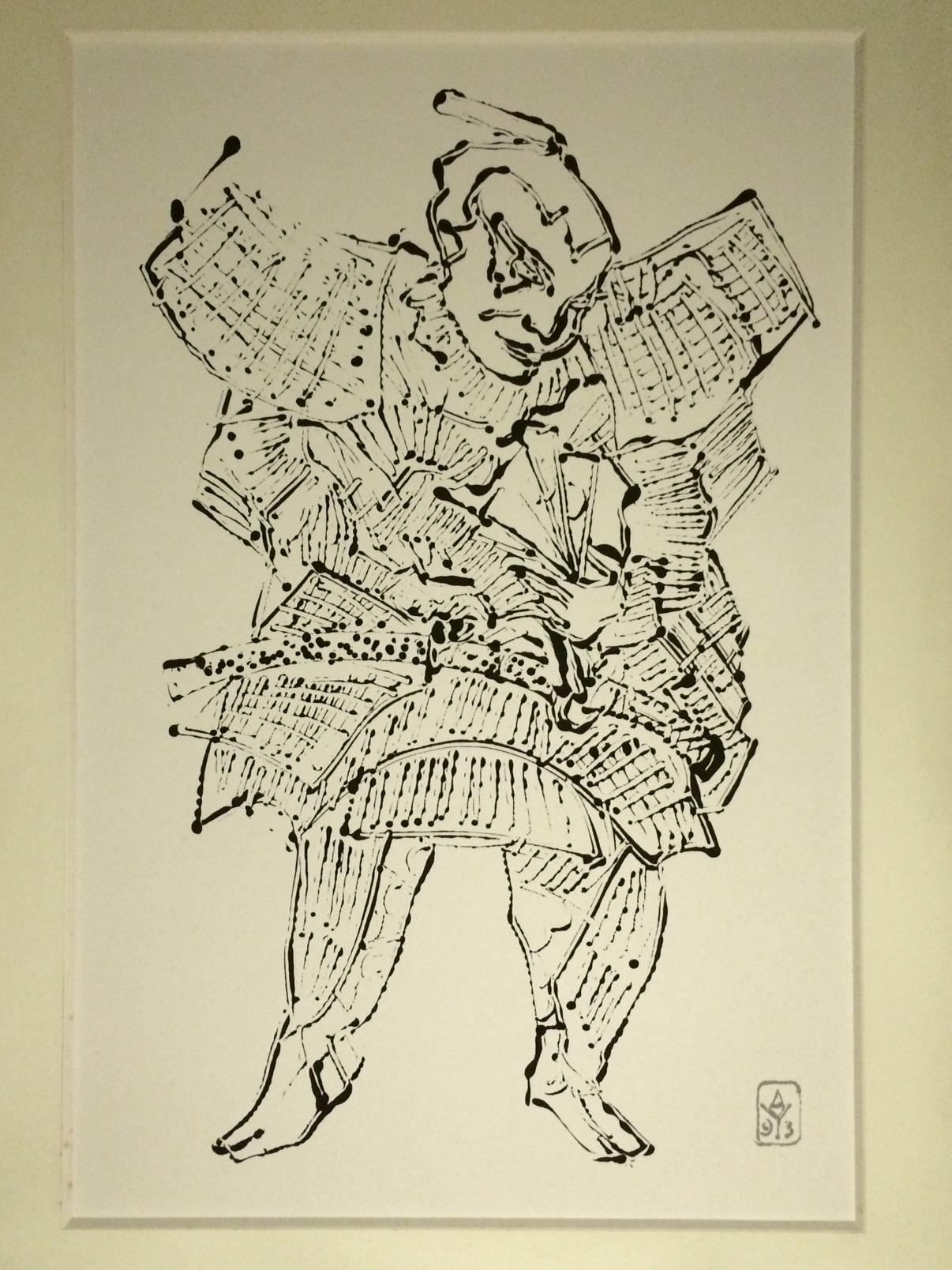 A large painting by renowned French Artist Alain Le Yaouanc (1940).
one: Titled Monotype Samourai ,Ink on heavy paper with original frame in heavy paper
Signed and dated 93 with
