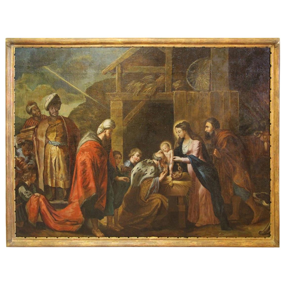 Large Painting Early 18th Century Religious Scene For Sale