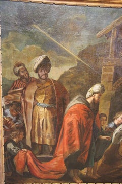 Grande peinture du début du 18ème siècle Scène religieuse
