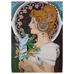 Large Painting in the Style of Alphonse Mucha, Czech, Replubic, 1930s