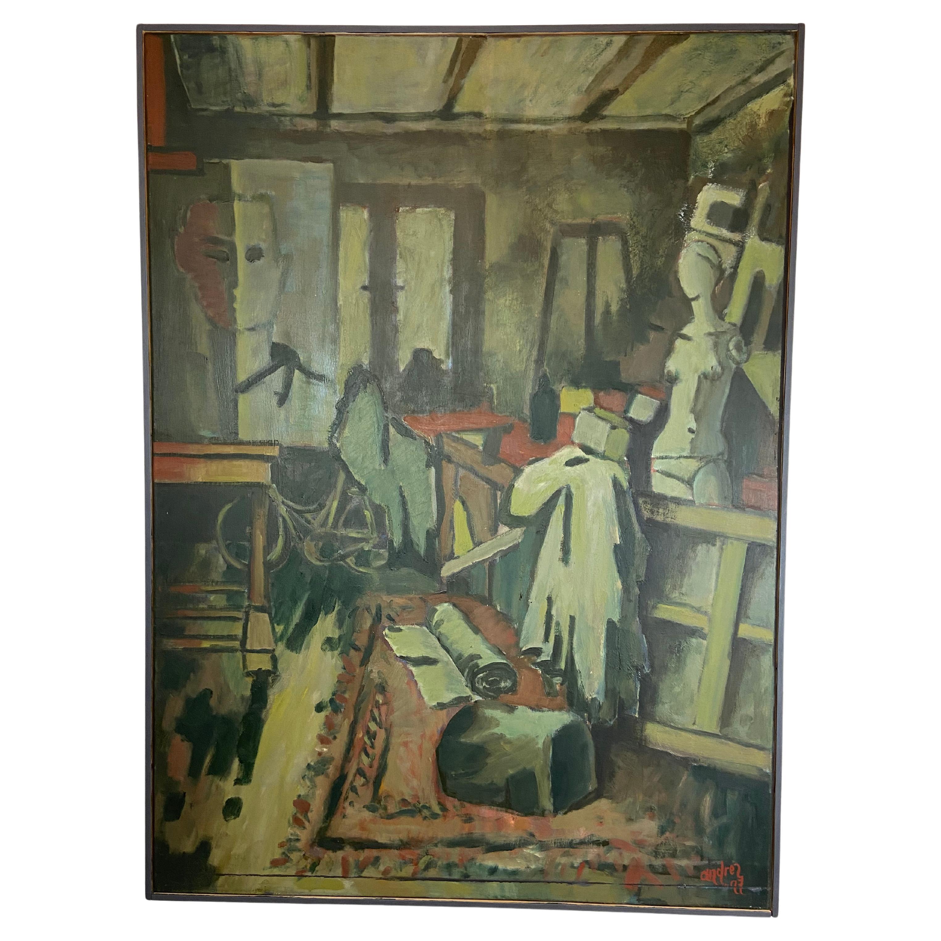 Large Painting of a Painting Studio For Sale
