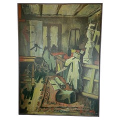 Vintage Large Painting of a Painting Studio