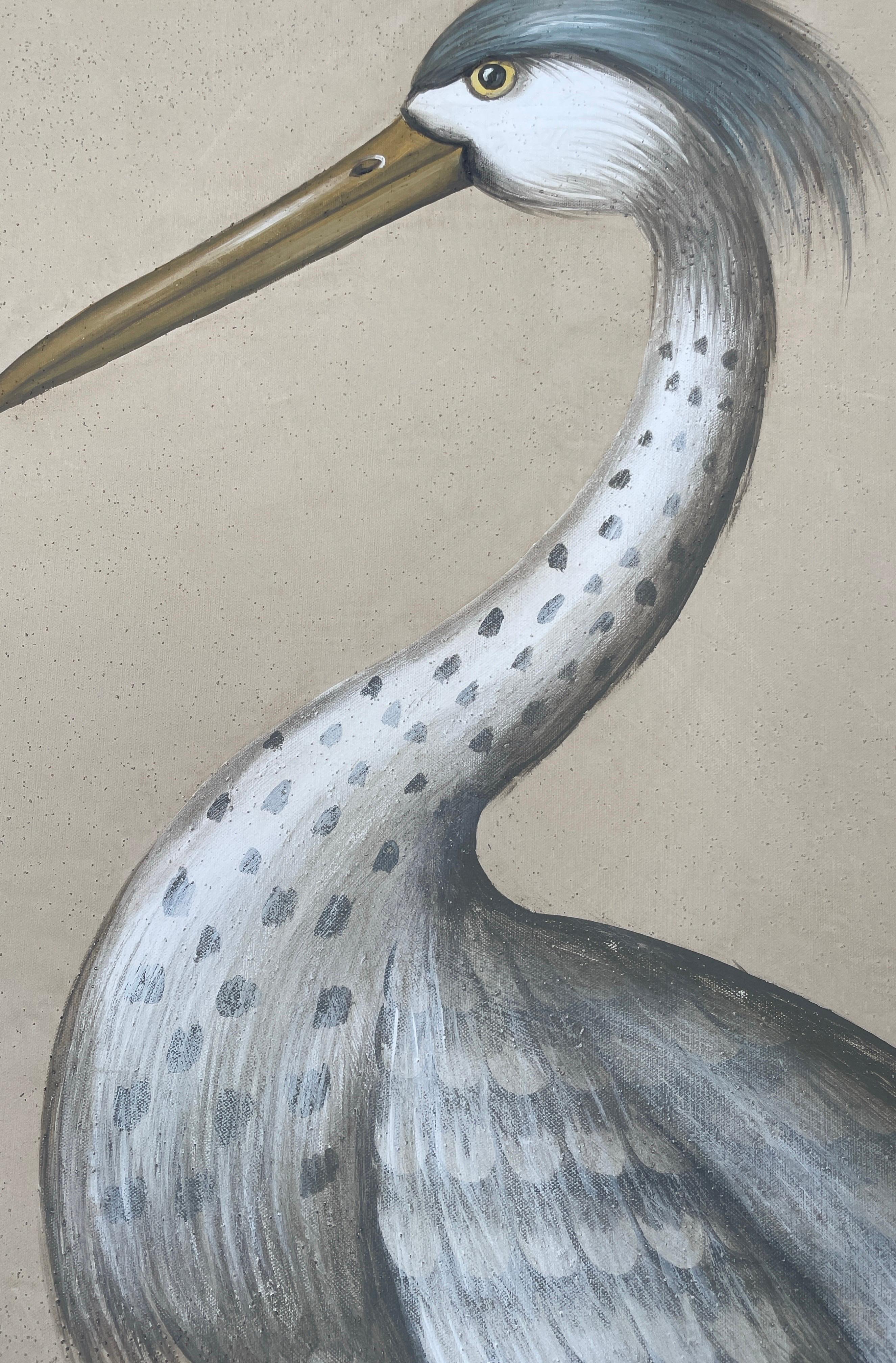 Italian Large Painting of Blue Heron by Vittorio Splendore For Sale