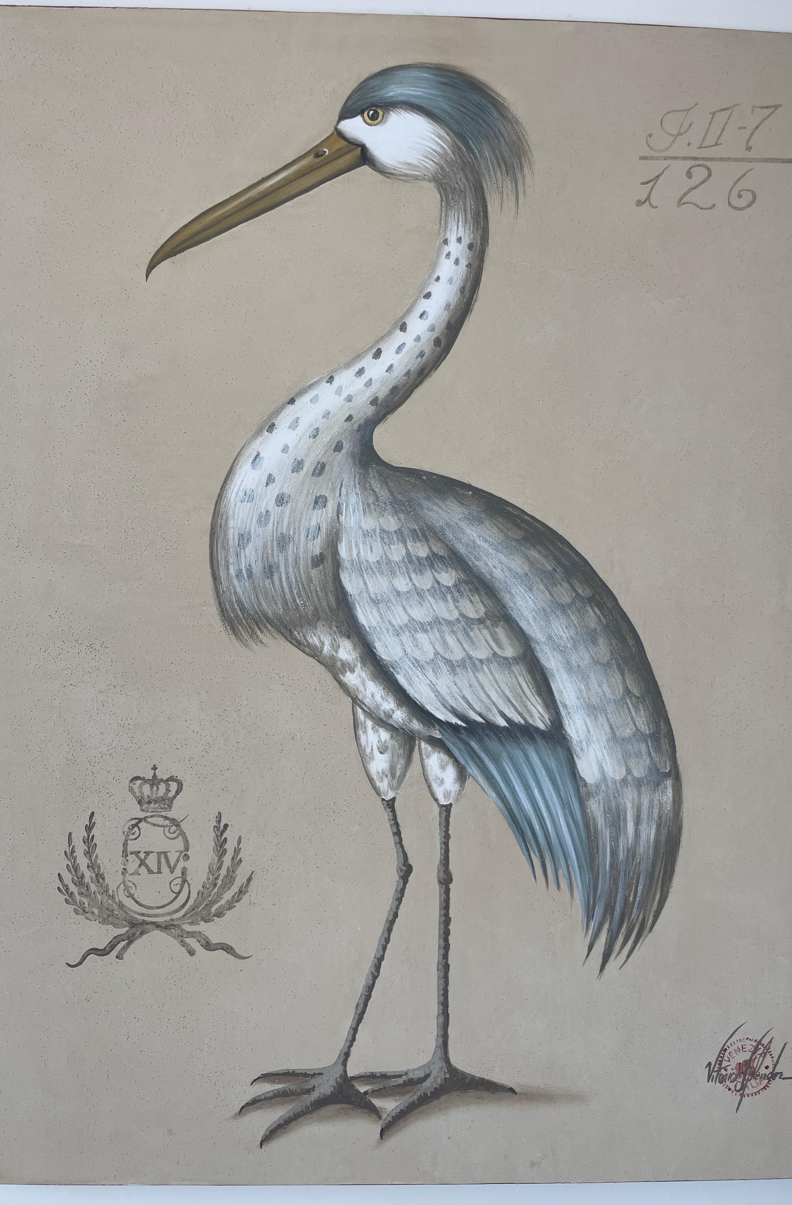 Large Painting of Blue Heron by Vittorio Splendore For Sale 2