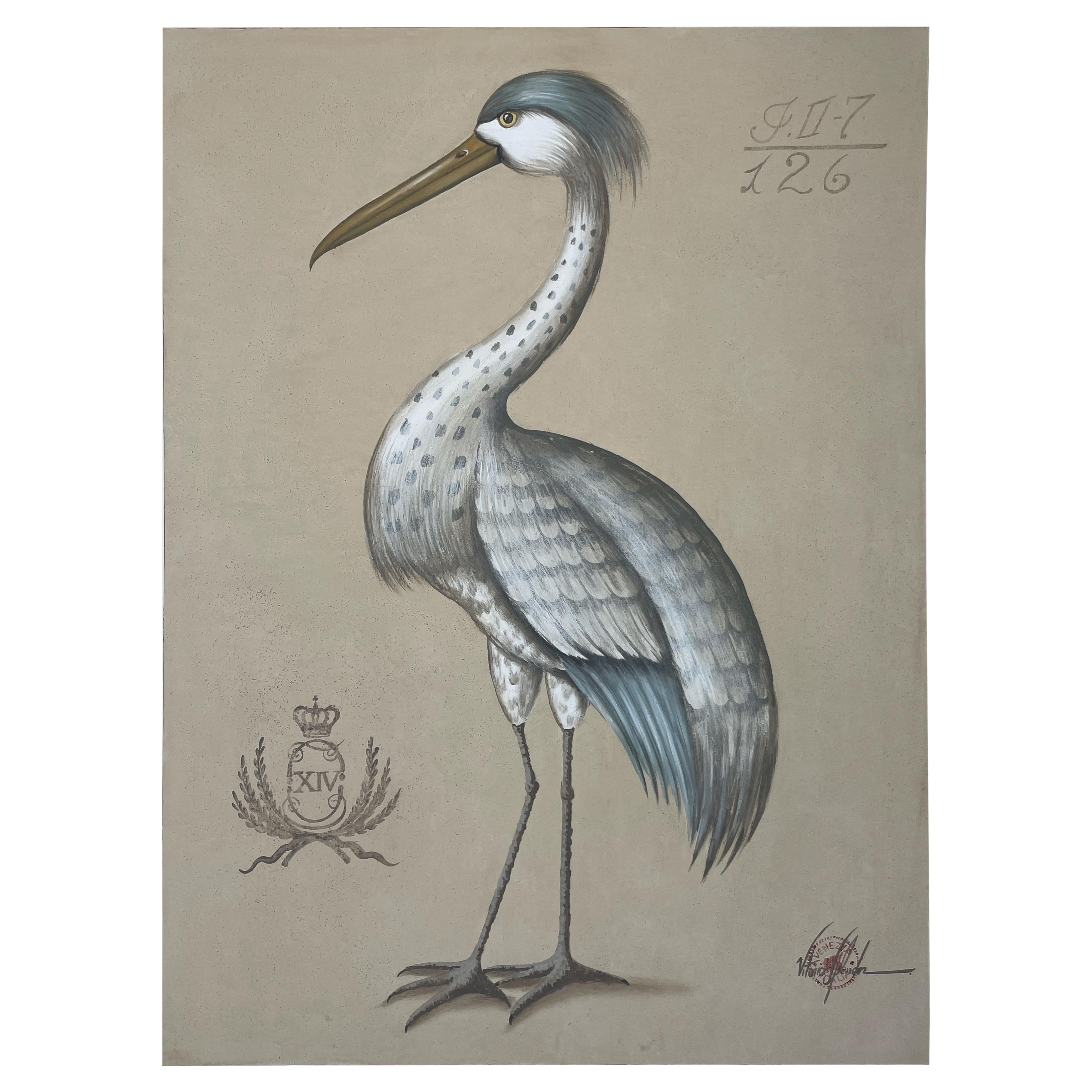 Grande peinture d'Heron bleu de Vittorio Splendore