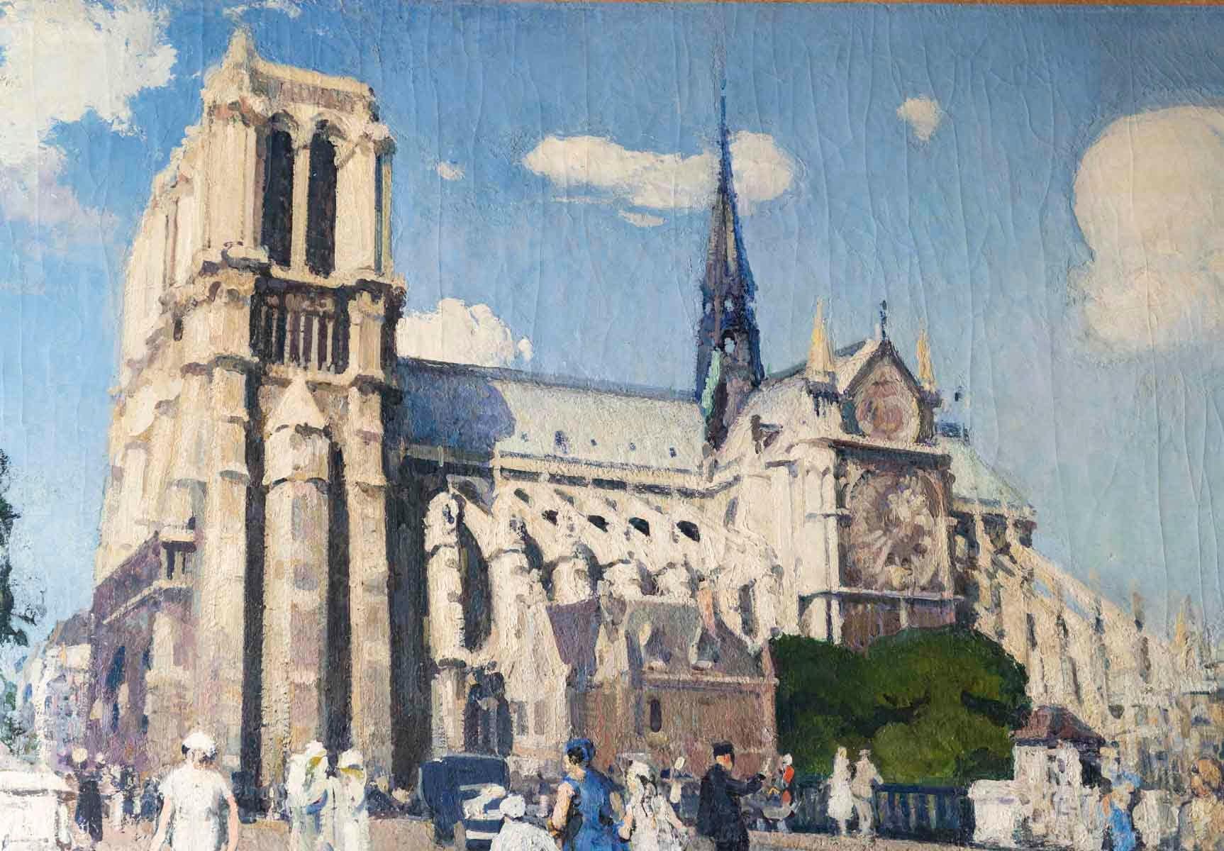 Bedeutendes Gemälde, Öl auf Leinwand von Jean Franck Baudoin (1870-1961), Notre Dame de Paris.

Öl auf Leinwand, Gemälde von Jean Franck Baudoin mit der Darstellung von Notre Dame de Paris, rechts unten signiert.
H: 130cm, B: 195cm, T: 6cm