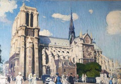 Large Painting, Oil on Canvas by Jean Franck Baudoin, Notre Dame de Paris.