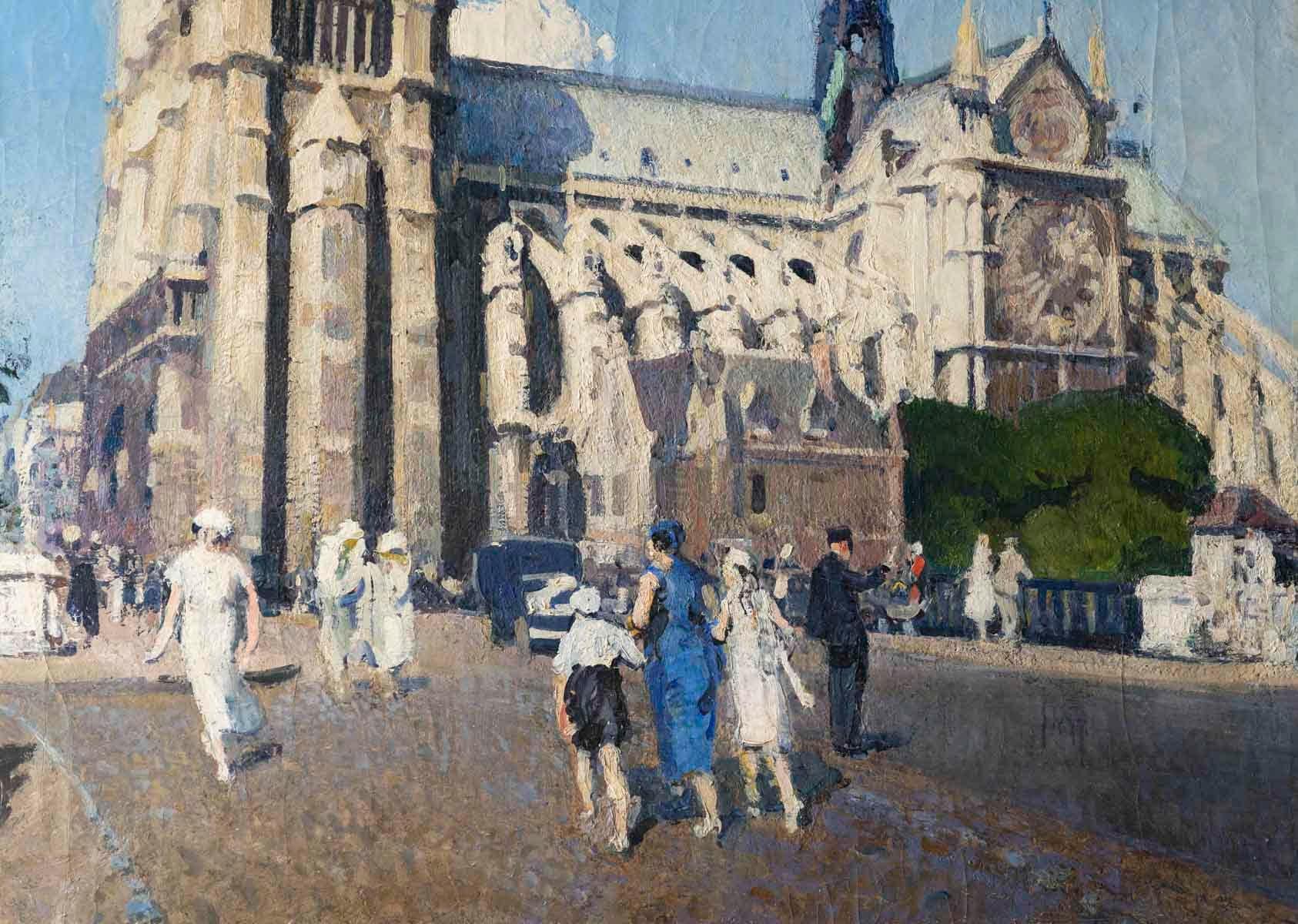 Großes Gemälde, Öl auf Leinwand von Jean Franck Baudoin, Notre Dame de Paris. (Französisch) im Angebot
