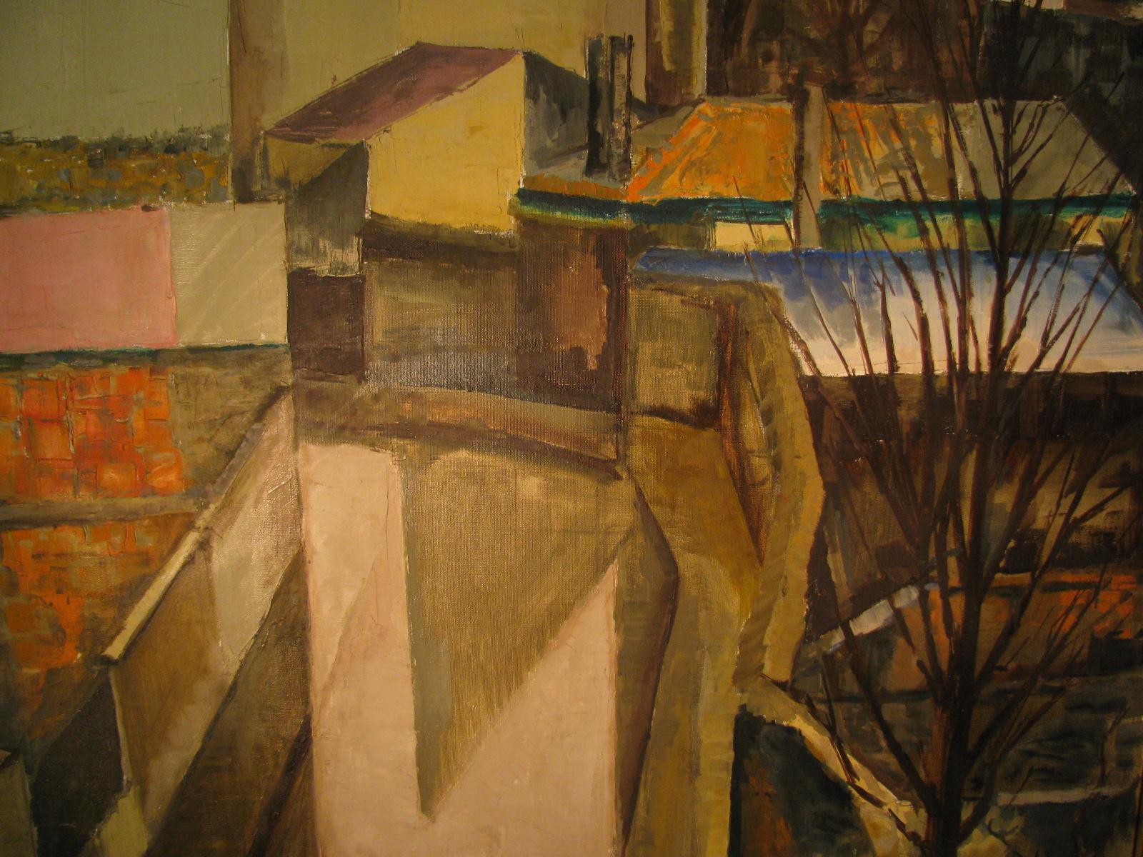 Large Mid Century 1962 Painting Of Rooftops of Paris M. Siret, 1962 3