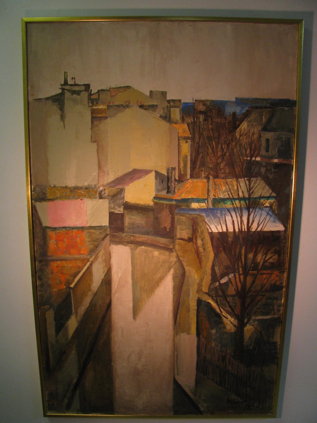 Modern Large Mid Century 1962 Painting Of Rooftops of Paris M. Siret, 1962