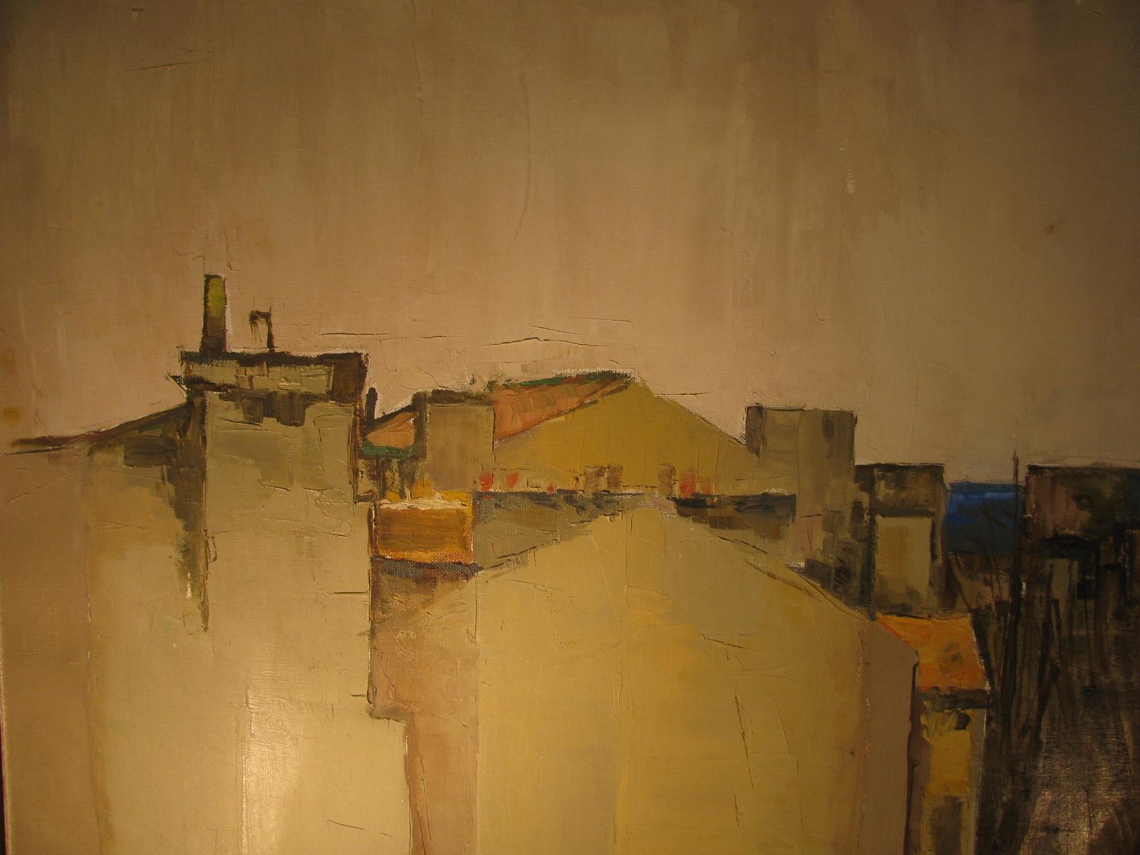 French Large Mid Century 1962 Painting Of Rooftops of Paris M. Siret, 1962