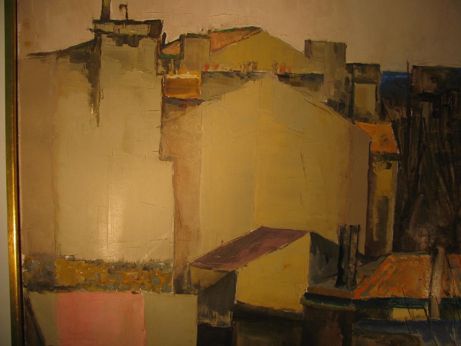 Hand-Painted Large Mid Century 1962 Painting Of Rooftops of Paris M. Siret, 1962