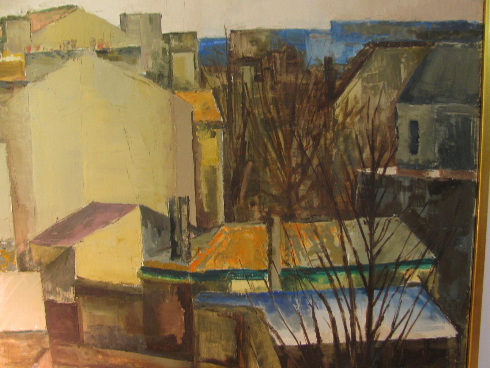 Mid-20th Century Large Mid Century 1962 Painting Of Rooftops of Paris M. Siret, 1962