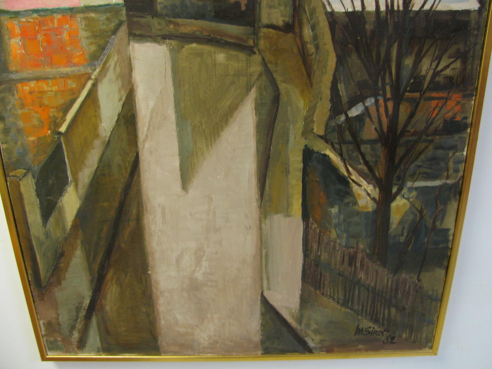 Canvas Large Mid Century 1962 Painting Of Rooftops of Paris M. Siret, 1962