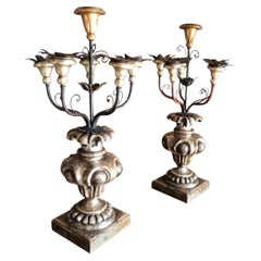 Large Pair 18th C Candlesticks Candleholder Silver-plate Mood light Dining Table