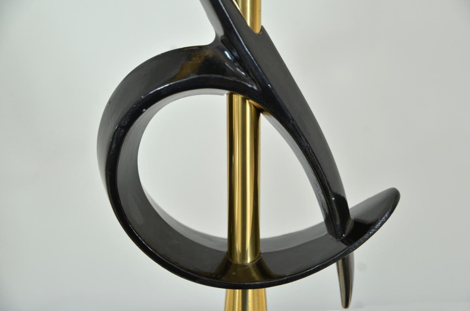Large Pair 1950s American Midcentury Brass Glass Table Lamps Hollywood Regency For Sale 3