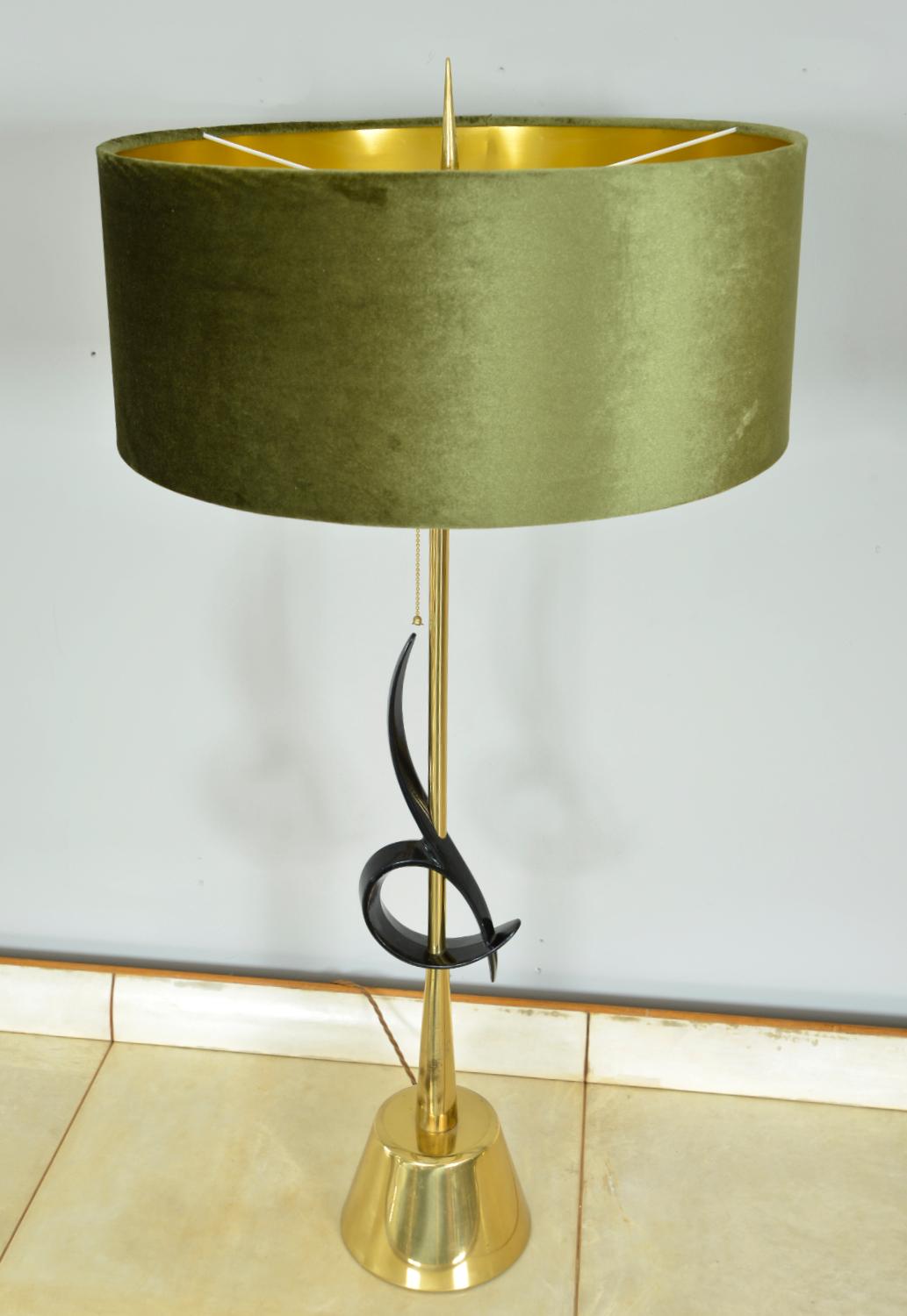 Large Pair 1950s American Midcentury Brass Glass Table Lamps Hollywood Regency For Sale 9