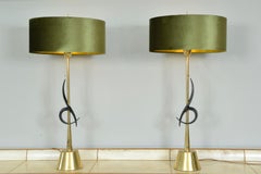 Large Pair 50s American Rembrandt Midcentury Brass Table Lamps Hollywood Regency