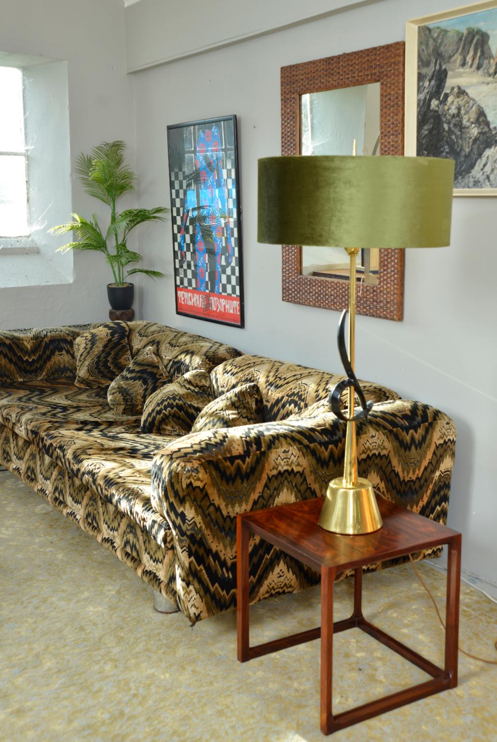 Large Pair 1950s American Midcentury Brass Glass Table Lamps Hollywood Regency In Good Condition For Sale In Sherborne, Dorset