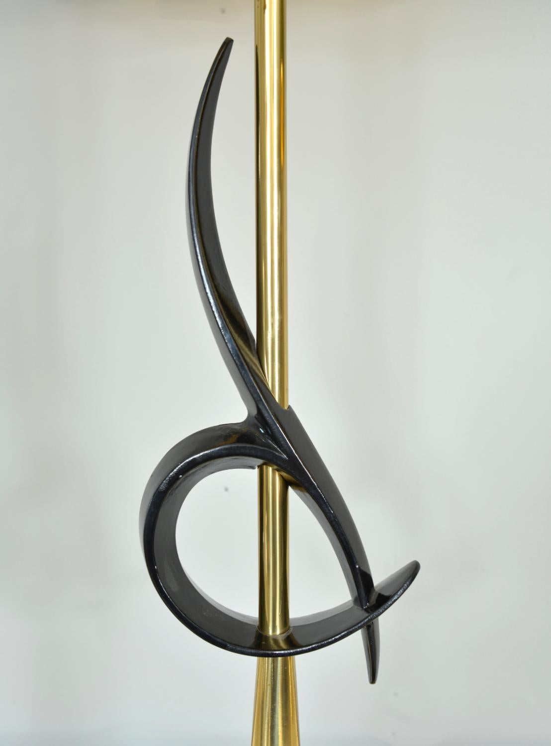 Large Pair 1950s American Midcentury Brass Glass Table Lamps Hollywood Regency For Sale 1