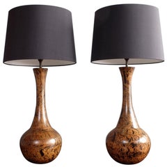 Large Pair 1950's Decorative Wooden Table Lamps