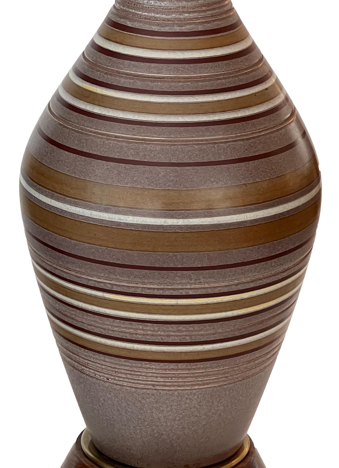 Mid-Century Modern Grande paire de lampes des années 1960 avec décoration émaillée striée sur fond de Pumice en vente