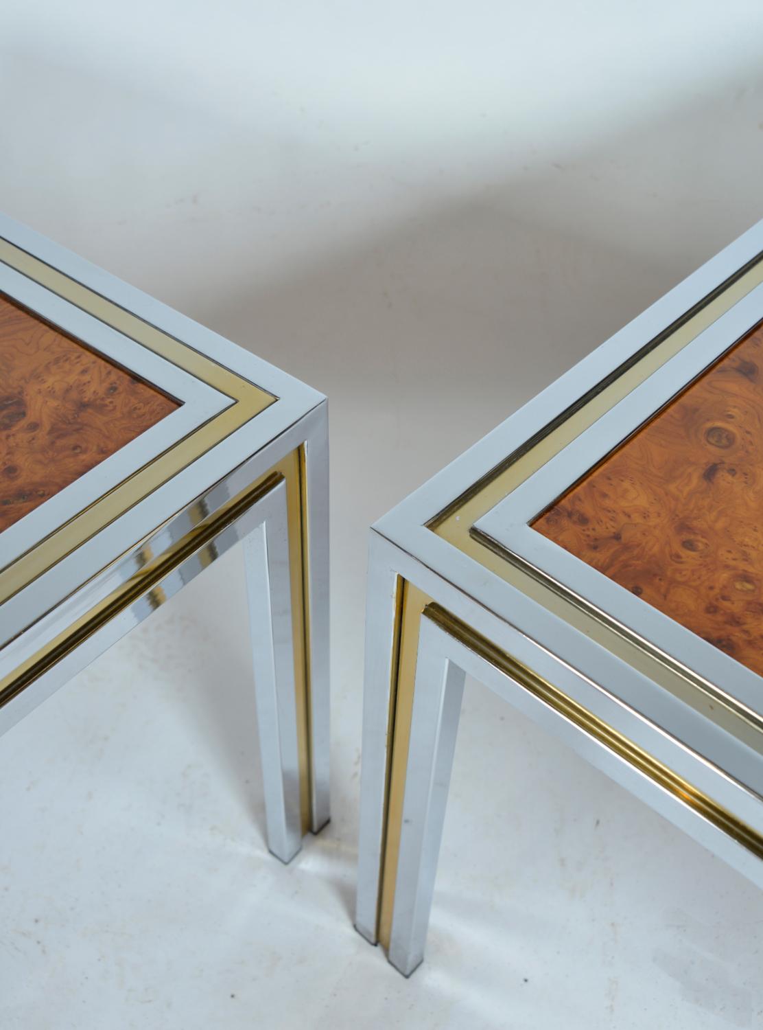 Paire de lampes d'appoint en loupe d'orme en laiton chromé italiennes des années 1970 en vente 6