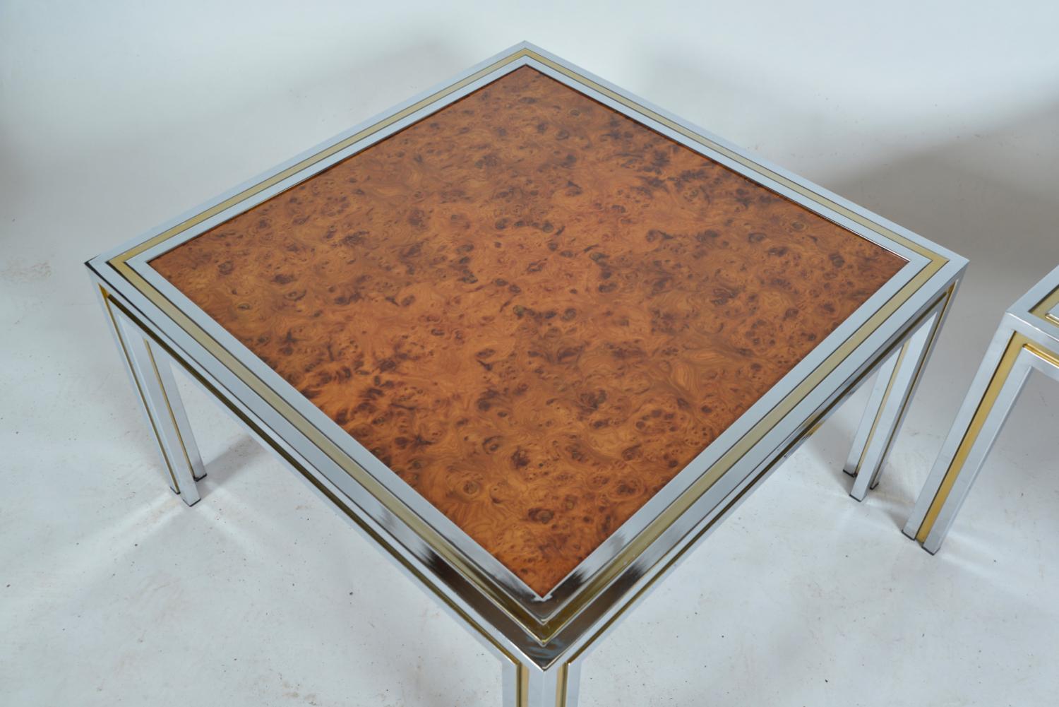 Paire de lampes d'appoint en loupe d'orme en laiton chromé italiennes des années 1970 en vente 7