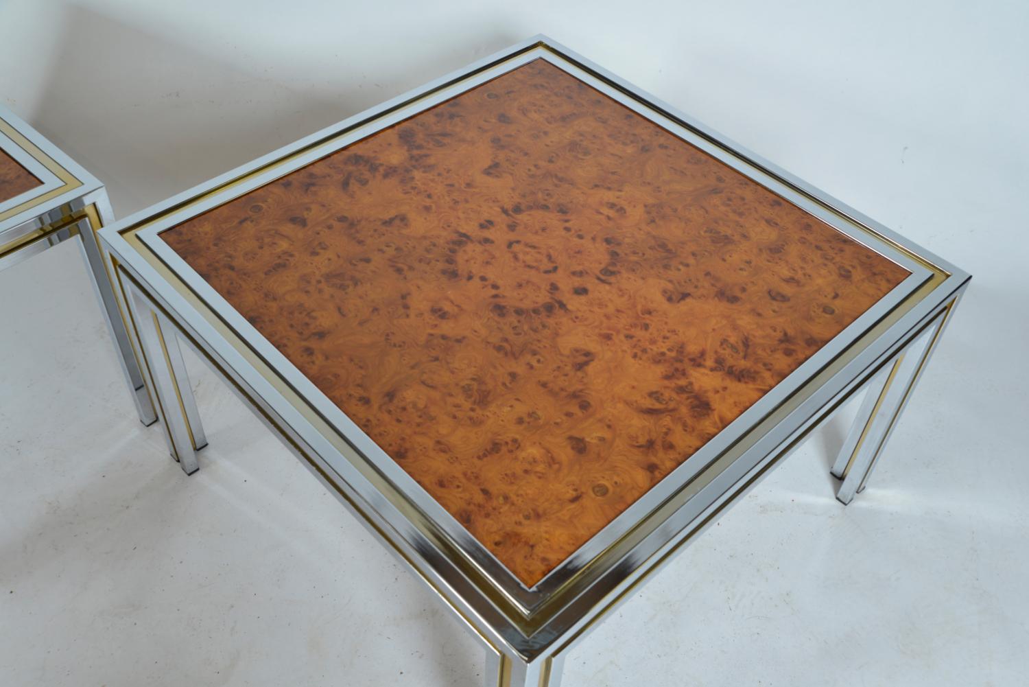 Paire de lampes d'appoint en loupe d'orme en laiton chromé italiennes des années 1970 en vente 8